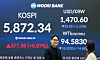 An electronic display board shows Korea’s market at Woori Bank’s trading room in central Seoul on April 8. That day, the market rallied, with the Kospi surging 6.87 percent to 5,872.34 as investors were relieved by the conditional two-week cease-fire of the Middle East conflict, during which shipping traffic is allowed through the Strait of Hormuz. [NEWS1]