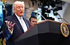 U.S. President Donald Trump, left, flanked by U.S. Secretary of Defense Pete Hegseth, speaks during a press conference in the James S. Brady Press Briefing Room at the White House in Washington on April 6. [REUTERS/YONHAP]