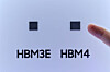Samples of sixth-generation high bandwidth memory (HBM4) and prior generation HBM3E are displayed at Samsung Electronics booth set up for Semiconductor Expo 2025 held at Coex in Gangnam District, southern Seoul on Oct. 22, 2025. [YONHAP]