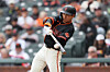 San Francisco Giants right fielder Lee Jung-hoo hits a double against the Miami Marlins during the fourth inning at Oracle Park on April 25. [REUTERS/YONHAP]