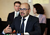 Google DeepMind CEO Demis Hassabis speaks during an MOU signing ceremony with the Ministry of Science and ICT at the Four Seasons Hotel in Jongno District, central Seoul, on April 27. [YONHAP]