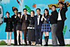 The director and cast of Netflix series ″The WONDERfools″ pose at a press conference at the JW Marriott Dongdaemun Square Seoul hotel in Jongno District, central Seoul, on May 12. From left are actors Choi Dae-hoon, Im Seong-jae, Park Eun-bin, director Yoo In-sik, actors Kim Hae-sook, Son Hyun-joo, Jeong E-suh, Bae Na-ra and Choi Yoon-ji. [YONHAP]