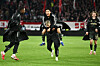 Berlin players, including Jeong Woo-yeong, center on top, celebrate after winning the German Bundesliga football match between SC Freiburg and 1. FC Union Berlin in Freiburg, Germany, on March 15. [AP/YONHAP]