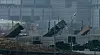 Patriot missile launchers behind fencing at Camp Humphreys in Pyeongtaek, South Korea.