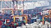 Containers are piled up for export at the Pyeongtaek Port in Gyeonggi on April 1. [YONHAP]