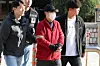 A man accused of committing aggravated intimidation against former Justice Minister Han Dong-hoon by leaving a knife outside his apartment door arrives at the Seoul Central District Court in Seocho District, southern Seoul, for his arrest warrant hearing on Oct. 16, 2023. [YONHAP]