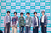 Boy band KickFlip poses for photos during a press showcase for its fourth EP, ″My First Kick,″ held at Yes24 Live Hall in eastern Seoul on April 6. [JYP ENTERTAINMENT]