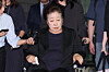 Han Hak-ja is referred to Seoul Detention Center after her hearing session before the issuance of an arrest warrant at the Seoul Central District Court in southern Seoul on Sept. 22, 2025. [JOINT PRESS CORPS]