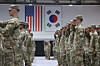 U.S. troops attend a ceremony on a U.S. base in Dongducheon, Gyeonggi, on July 6, 2023. [YONHAP]