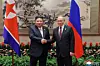 North Korean leader Kim Jong-un, left, poses with Russian President Vladimir Putin during their talks in Beijing, where they attended a Chinese military parade, in this photo released by the state-run Korean Central News Agency on Sept. 4, 2025. [YONHAP]