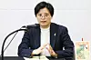 Taiwanese author Yang Shuang-zi, the 2026 winner of the prestigious International Booker Prize, answers questions about her book at a press event in Jung District, central Seoul, on June 1. [YONHAP]