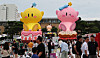 Kkumdori and Kkumsuni installations are set up at the Daejeon Zero O'Clock Festival on Aug. 8, 2025. [NEWS1]