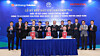 Representatives from LG Energy Solution, the city government of Hanoi and Honda pose for a photo on May 19 after signing a memorandum of understanding to jointly work on installing battery-swapping systems for electric motorcycles in Hanoi. [LG ENERGY SOLUTION]