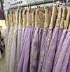 Purple hanbok skirts are displayed at Daehan Hanbok, a traditional attire rental shop near Gwanghwamun Square in Jongno District, central Seoul, on March 11. [LEE JI-MIN]