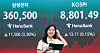 An electronic display shows the Kospi index at 8,801.49 after the market closed on June 2 in a trading room in central Seoul. It also projects the price of a single Samsung Electronics share. [NEWS1]