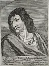 Engraved portrait of Cyrano de Bergerac (1619-1655) by an artist who signed with a monogram, based on a painting by Zacharie Heince [WIKIPEDIA]