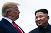 U.S. President Donald Trump and North Korea's leader Kim Jong-un talk before a meeting in the Demilitarized Zone (DMZ) on June 30, 2019, in Panmunjom. [AFP/YONHAP]