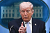 U.S. President Donald Trump speaks about the conflict in Iran at the White House in Washington on April 6. [AP/YONHAP]