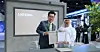 Lee Gun-hyuk, left, head of Middle East operations at LIG D&A, and Sharif Hashim Al Hashimi pose for a commemorative photo at the MOU signing ceremony between LIG D&A and the Tawazun Council for Defence Enablement during Make it in the Emirates 2026 at the Abu Dhabi National Exhibition Centre. [SCREEN CAPTURE]