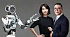 From left, an Atlas humanoid robot, Esther Yim, senior analyst at Samsung Securities, and Koh Tae-bong, executive director at the research headquarters of iM Securities. [YOMHAP/SAMSUNG SECURITIES/PARK SANG-MOON]