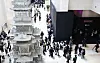 A queue for Blackpink's listening booth forms next to the Ten-Story Stone Pagoda from the Gyeongcheonsa Temple at the National Museum of Korea on Feb. 27. [NEWS1]
