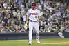 LG Twins starter Lachlan Wells reacts enthusiastically after finishing an inning during a game against the Lotte Giants on April 15. [YONHAP]
