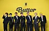 BTS members pose for photos ahead of a press conference to introduce its new single ″Butter″ in Seoul on May 21, 2021. [AP/YONHAP]