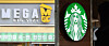 A Mega Coffee branch in Seoul on April 1, 2025, left, and a Starbucks Korea store in Seoul on Jan. 24, 2025 [YONHAP, NEWS1]