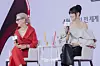 Actors Meryl Streep and Anne Hathaway answer questions during a press conference for the upcoming film “The Devil Wears Prada 2” at the Four Seasons Hotel Seoul in Jongno District, central Seoul, on April 8. [DANIELA GONZALEZ PEREZ]
