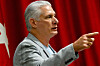 Cuban President Miguel Díaz-Canel delivers a welcome address to politicians and activists of the Nuestra América Convoy at the Havana Convention Palace in Havana on March 20. [EPA/YONHAP]