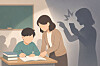 An AI-generated image depicting a parent burdening a school teacher [CHATGPT]