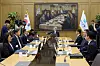Bank of Korea Gov. Shin Hyun-song, center, during a monetary policy board meeting held in central Seoul on May 28. The board kept the rate unchanged at 2.5 percent for an eighth straight session. [BOK]