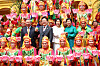 Korean President Lee Jae Myung, center left, and first lady Kim Hea Kyung, center right, pose for a commemorative photo with Vietnam's President To Lam, left, and first lady Ngo Phuong Ly, as they watch a traditional troupe perform during their visit to the Imperial Citadel of Thang Long in Hanoi on April 24. [JOINT PRESS CORPS]