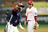 Son Ah-seop of the Doosan Bears celebrates after hitting a two-run home run against the SSG Landers during the clubs' Korea Baseball Organization regular-season game at Incheon SSG Landers Field in the western city of Incheon on April 14 in this file photo provided by the Bears. [YONHAP]