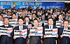 Democratic Party lawmakers shout slogans during a rally, calling for the withdrawal of indictments in major cases involving President Lee Jae Myung, at the National Assembly in Yeouido, western Seoul, on Feb. 23. [YONHAP]
