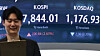 Closing figures including the Kospi index are displayed on an electronic board in the dealing room of Hana Bank’s headquarters in Jung District, central Seoul, on May 13. [NEWS1]