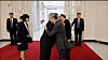 Kim Jong-un, left, bids goodbye to Chinese Foreign Minister Wang Yi during the minister's visit to Pyongyang on April 10, in this screenshot from a video released by the Korean Central Television. [YONHAP]