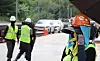 Workers carry out outdoor construction work in Seoul during a heat wave in July, 2025. [YONHAP]