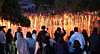 Thousands of 'nakhwa' (traditional Korean fire art) sticks made of charcoal and 'hanji' (traditional Korean paper) hang from lines and burn at dusk during a nakhwa performance at Mujinjeong Pavilion in Haman County, South Gyeongsang, on May 5, 2025. [YONHAP]