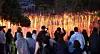 Thousands of 'nakhwa' (traditional Korean fire art) sticks made of charcoal and 'hanji' (traditional Korean paper) hang from lines and burn at dusk during a nakhwa performance at Mujinjeong Pavilion in Haman County, South Gyeongsang, on May 5, 2025. [YONHAP]