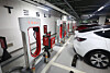 A Tesla EV charges at a charging station in Seoul on Sept. 20, 2023. [YONHAP]