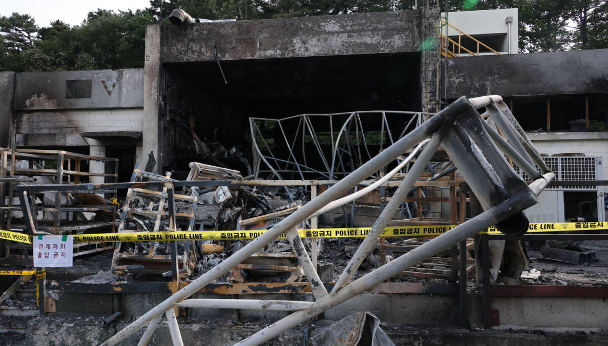 Burned Hanwha Aerospace Daejeon facility after a fatal explosion and fire.