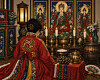 An AI-generated image of a Korean shaman performing a ritual at a shrine [CHATGPT]