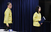 First Vice Finance Minister Lee Hyoung-il, left, and Second Vice Foreign Minister Kim Jin-a attend a press briefing on an emergency government meeting on the response to the Iran crisis held at the government complex in central Seoul on March 2. [YONHAP]