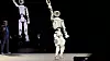 The Atlas humanoid robot, developed by Boston Dynamics, greets visitors during a main presentation by Hyundai Motor Group at CES 2026 in Las Vegas on Jan. 5. [SARAH CHEA]