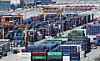 Containers are stacked at a port in Pyeongtaek, Gyeonggi, on May 8. [YONHAP]