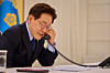 President Lee Jae Myung holds a phone call with U.S. President Donald Trump at his official residence in Hannam-dong, central Seoul, on May 17. [BLUE HOUSE]