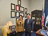 First Vice Foreign Minister Park Yoon-joo, right, poses for a photo with U.S. Rep. Young Kim (R-CA), who chairs the subcommittee on East Asia and Pacific affairs under the House Foreign Affairs Committee, during their meeting in Washington, on May 21, in this photo provided by Seoul's Foreign Ministry. [YONHAP]
