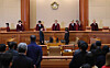 Then-Constitutional Court President Yoo Nam-seok and justices enter the main courtroom of the Constitutional Court in Seoul on April 11, 2019, to deliver a ruling on the constitutionality of a law that criminalized abortion. The court ruled the ban unconstitutional that day. [NEWS1]