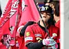 Kia Tigers cleanup hitter Kim Do-yeong waves a flag after scoring on a go-ahead three-run home run in the bottom of the first inning during a game between the KT Wiz and KIA Tigers at Gwangju-Kia Champions Field on May 3. [YONHAP]